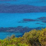 Stunning birds-eye view of the turquoise waters and lush greenery of Sardinia's coastline near Domus De Maria.
